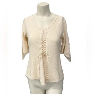 Senora Caballero Knit Lace Top Half Sleeve Ivory Women’s S Hand Made In Peru